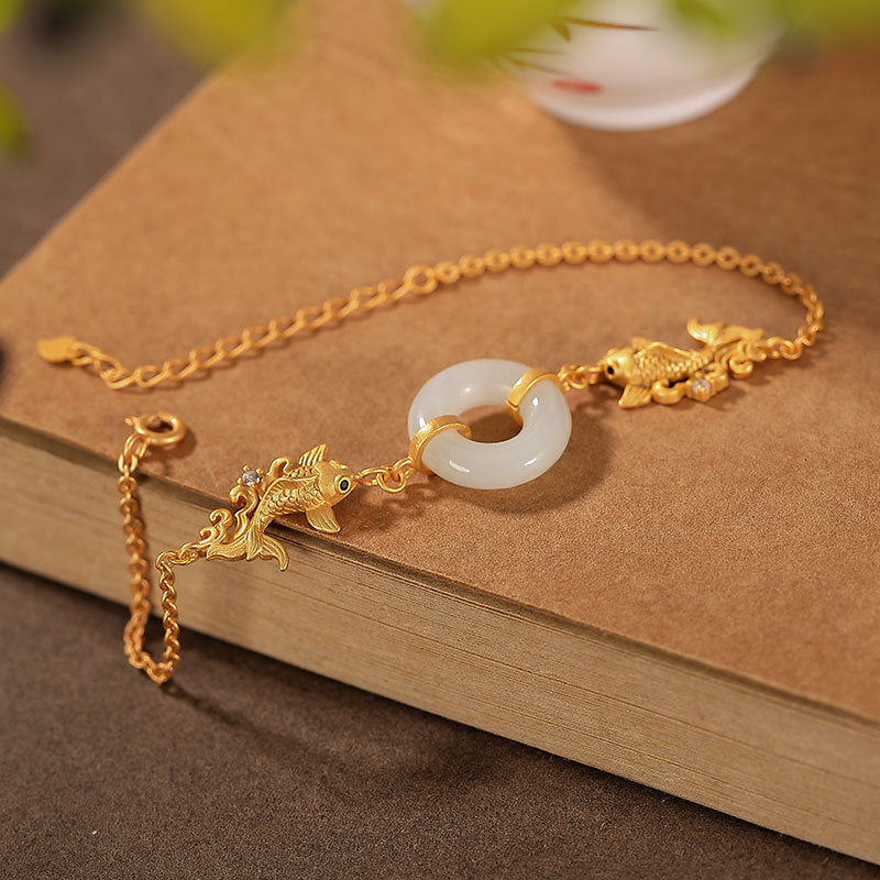 Buddha Stones White Jade Koi Fish Prosperity Bracelet - image 1
