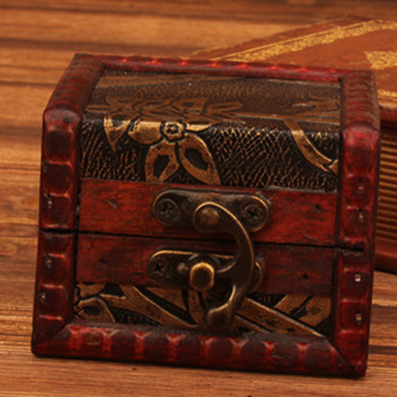 Buddha Stones Retro Small Square Wood Jewelry Box Lotus Grass Flower Grape Copper Coin Daffodil Jewelry Storage Box - image 10