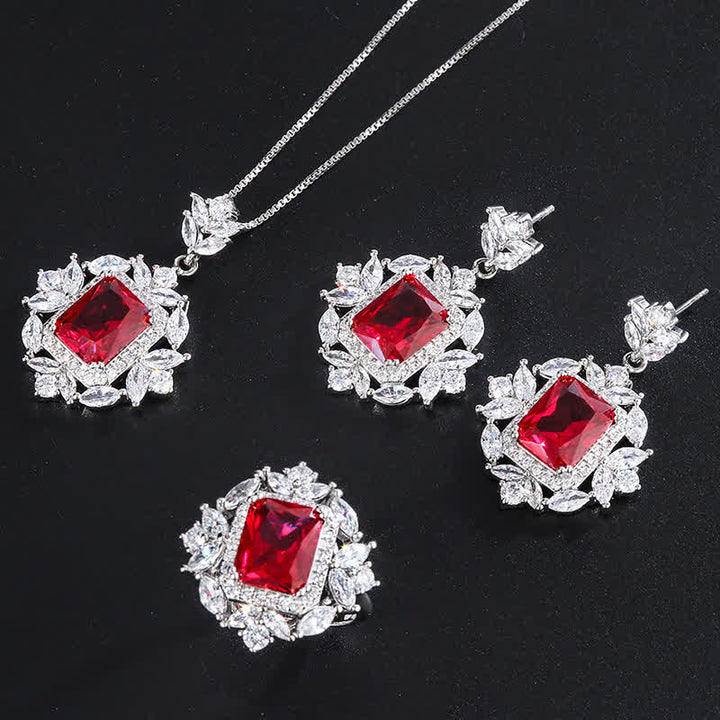 Buddha Stones Emerald Crystal Red Corundum Confidence Courage Ring Earrings Necklace Pendant - Red Set -  (Ring+Necklace+Earrings) - image 6