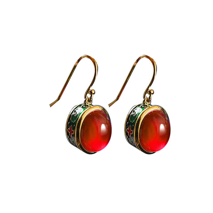 Buddha Stones Round Red Corundum Confidence Hook Drop Dangle Earrings - image 9