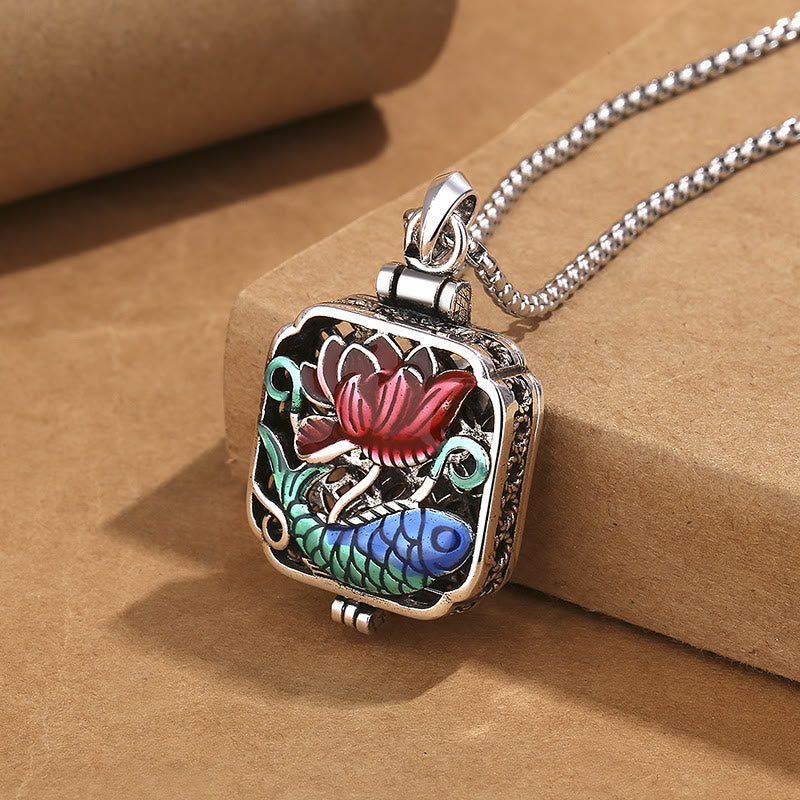 Buddha Stones Koi Fish Lotus Copper Coins Luck Ghau Prayer Box Necklace Pendant - Lotus Koi Fish&Chain - image 0