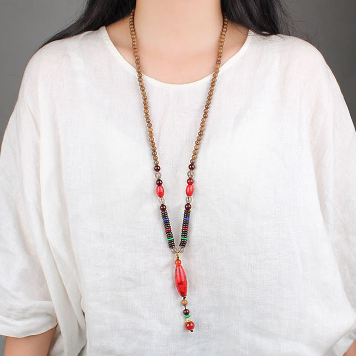 Buddha Stones Wenge Wood Turquoise Stone Protection Calm Necklace Pendant - image 9