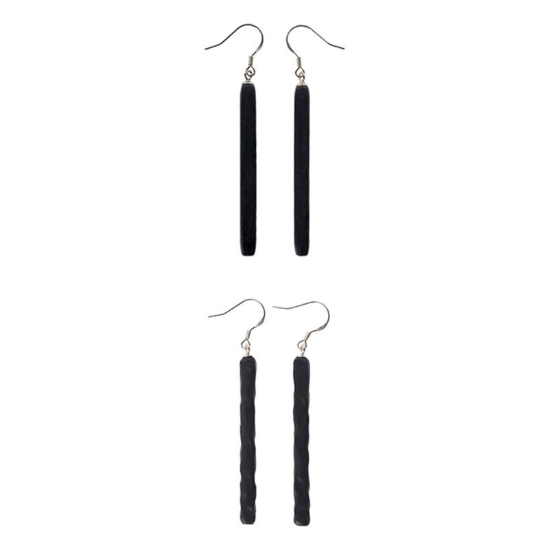 Buddha Stones 925 Sterling Silver Ebony Wood Texture Balance Peace Drop Dangle Earrings - image 12