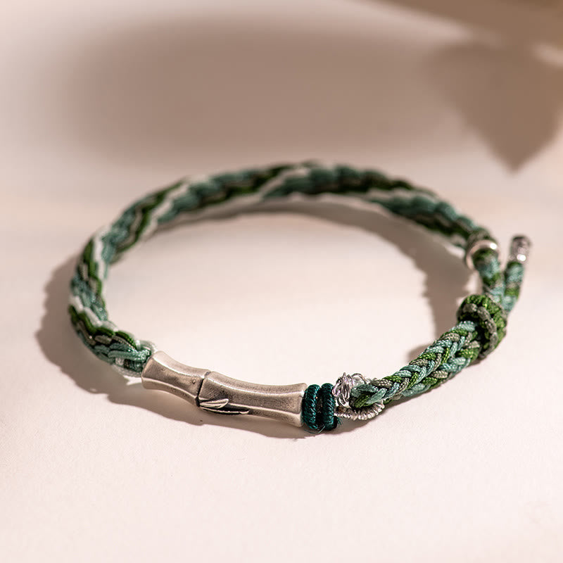 Buddha Stones 925 Sterling Silver Bamboo Reincarnation Knot Luck Protection String Bracelet - image 11