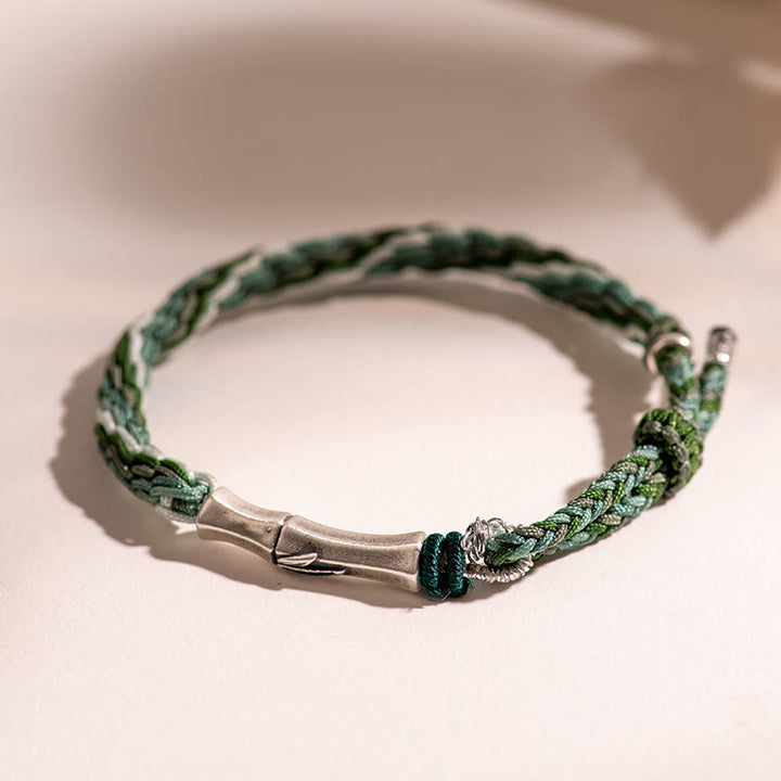 Buddha Stones 925 Sterling Silver Bamboo Reincarnation Knot Luck Protection String Bracelet - image 11