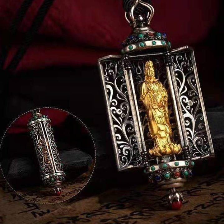 Buddha Stones Tibetan Avalokitesvara Silver Wealth Protection Decoration - image 3