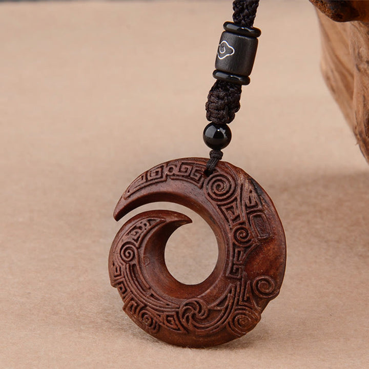 Buddha Stones Small Leaf Red Sandalwood Ebony Wood One's Luck Improves Design Patern Protection Necklace Pendant - image 3