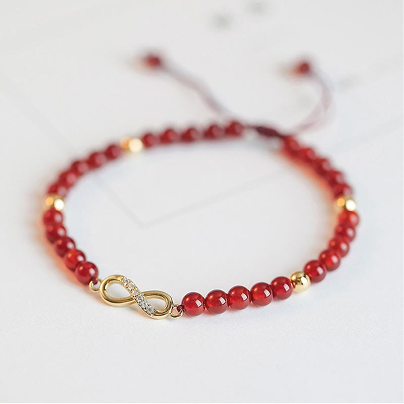 Natural Red Agate Endless Knot Four Leaf Clover Star Confidence String Bracelet - image 4