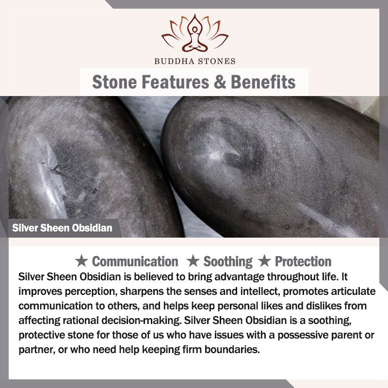 Buddha Stones Natural Silver Sheen Obsidian Love Heart Star Flower Protection Bracelet - image 16