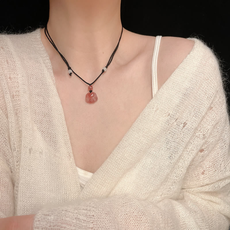 Buddha Stones Strawberry Quartz Lovely Cat Paw Claw Healing Necklace Pendant - image 11