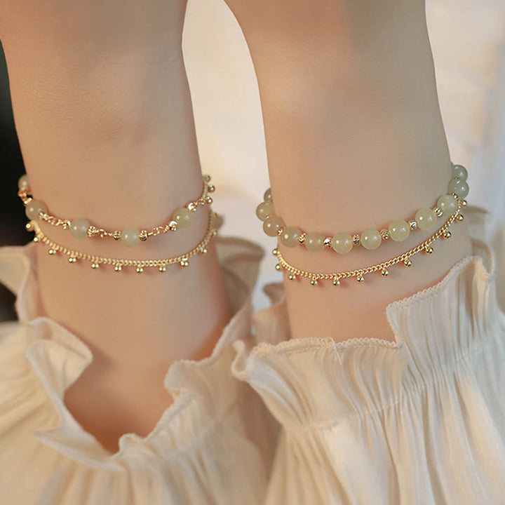Buddha Stones 14K Gold Plated 2 Layers Hetian Jade Bead Luck Prosperity Bracelet - image 10