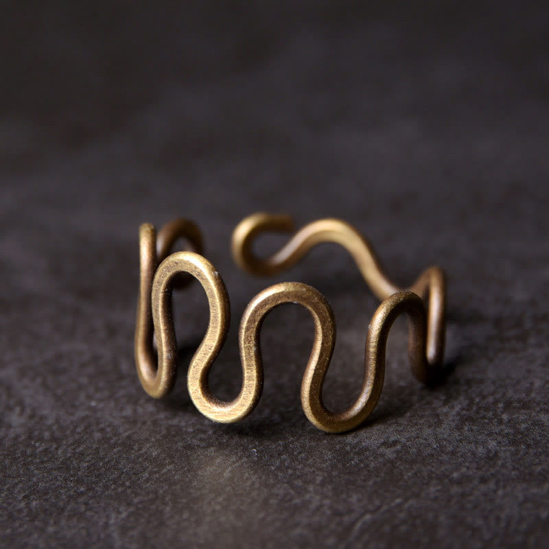Buddha Stones Simple Curved Brass Design Copper Luck Wealth Adjustable Ring - US8 Adjustable - image 0