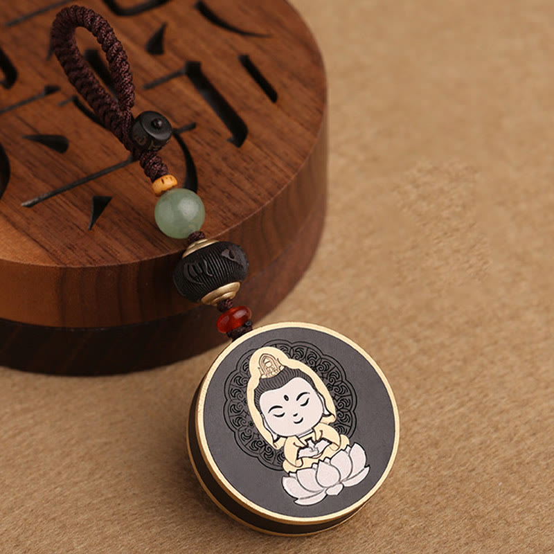 Buddha Stones Ebony Wood Rosewood Buddha Avalokitesvara Om Mani Padme Hum Balance Car Key Chain Decoration - image 4