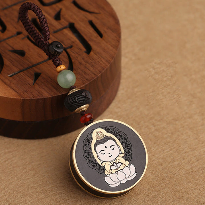Buddha Stones Ebony Wood Rosewood Buddha Avalokitesvara Om Mani Padme Hum Balance Car Key Chain Decoration - image 4
