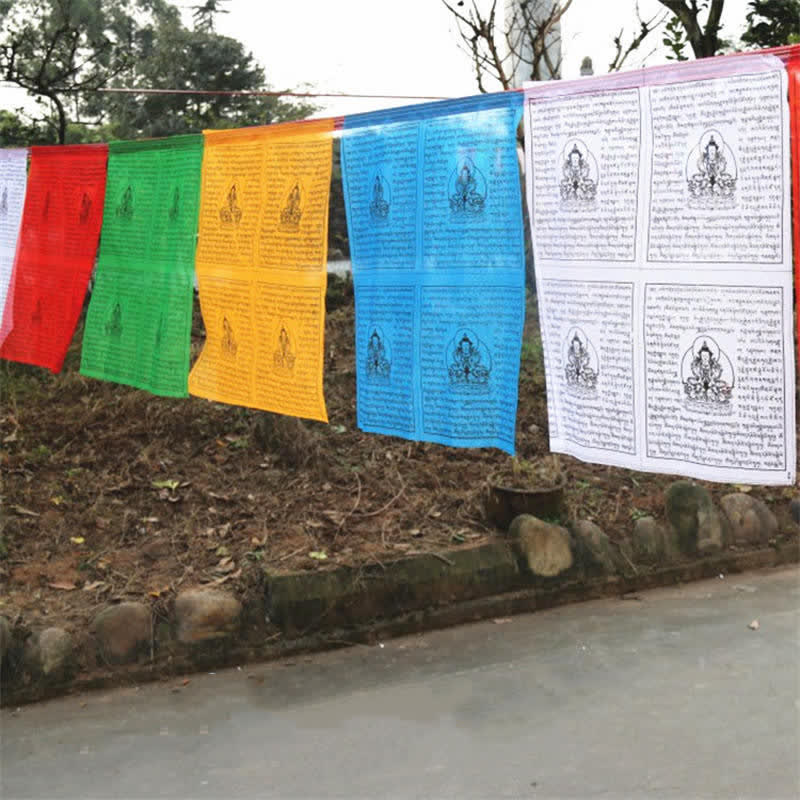 Tibetan 5 Colors Windhorse Auspicious Outdoor 25 Pcs Prayer Flag - image 4