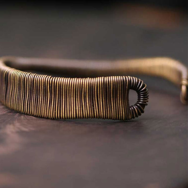 Buddha Stones Simple Design Wrapped Copper Luck Wealth Adjustable Cuff Bracelet - image 3