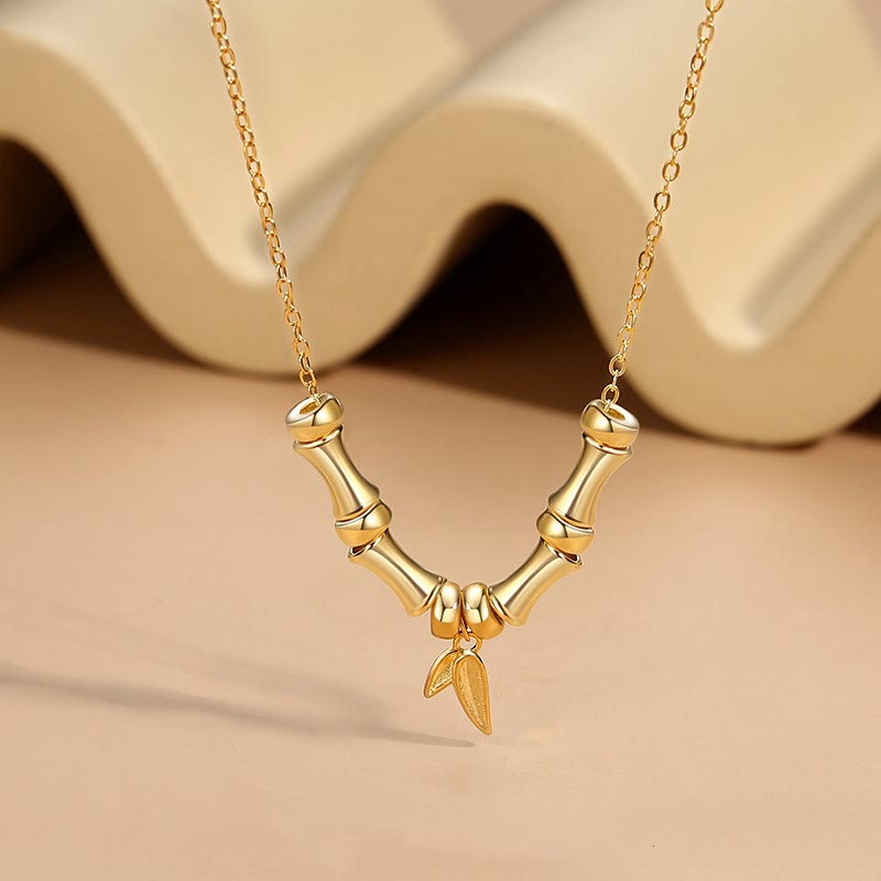 Buddha Stones Golden Bamboo Pattern Titanium Steel Wealth Necklace Pendant - image 1