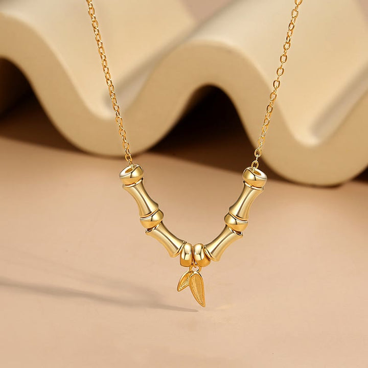 Buddha Stones Golden Bamboo Pattern Titanium Steel Wealth Necklace Pendant - image 1