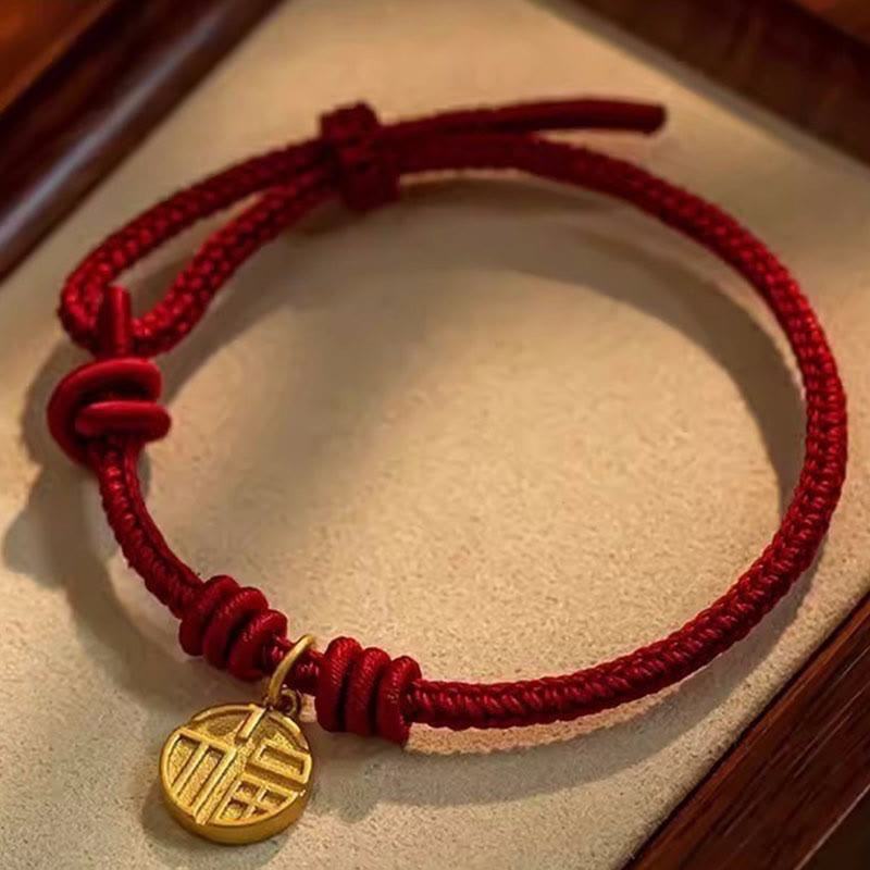 Buddha Stones Handmade Eight Thread Peace Knot Fu Character Charm Luck Happiness Red Rope Bracelet - 17-20cm - image 0