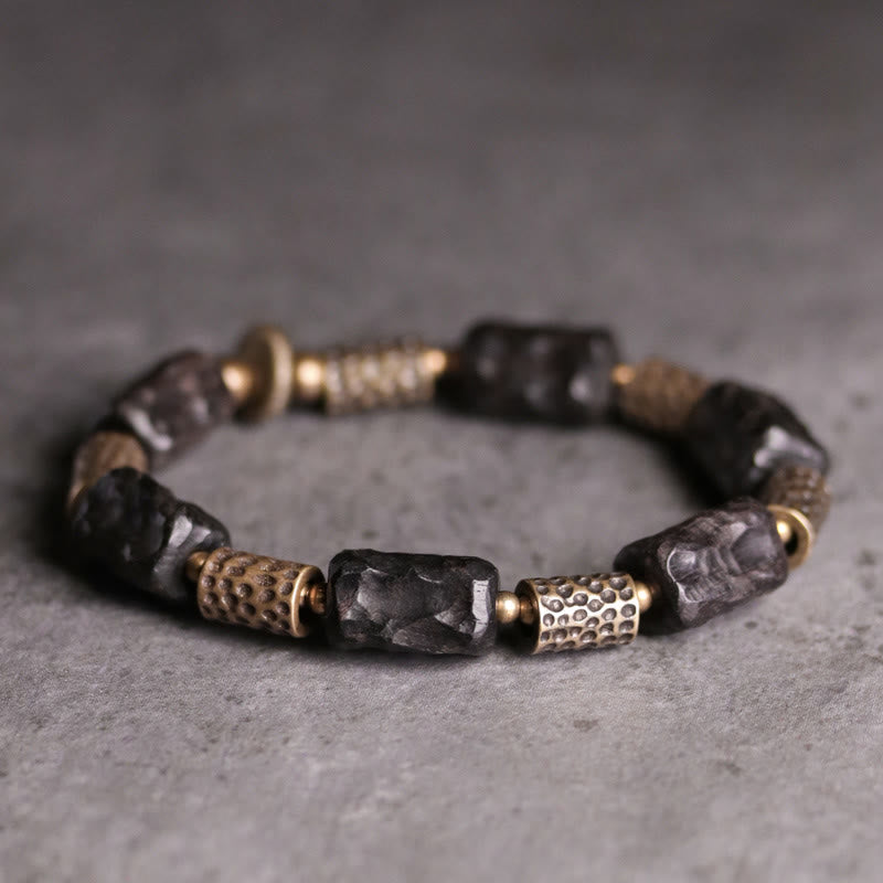 Buddha Stones Tibetan Ebony Wood Copper Calm Peace Bracelet - 18cm - Brass Tubes - image 9