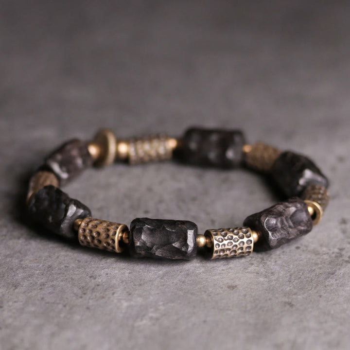 Buddha Stones Tibetan Ebony Wood Copper Calm Peace Bracelet - 18cm - Brass Tubes - image 9