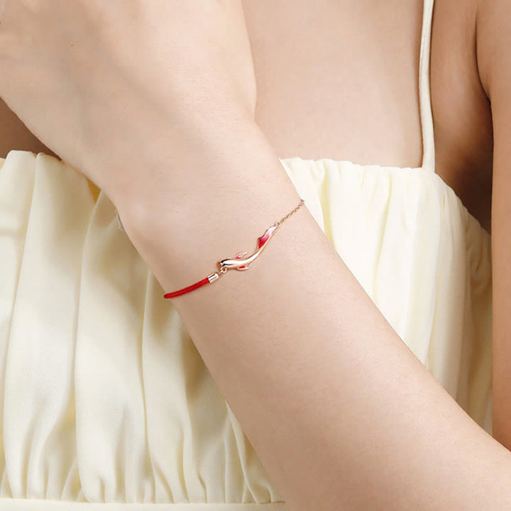 Buddha Stones 925 Sterling Silver Luck Koi Fish Lotus Star Braided Red String Bracelet - image 4
