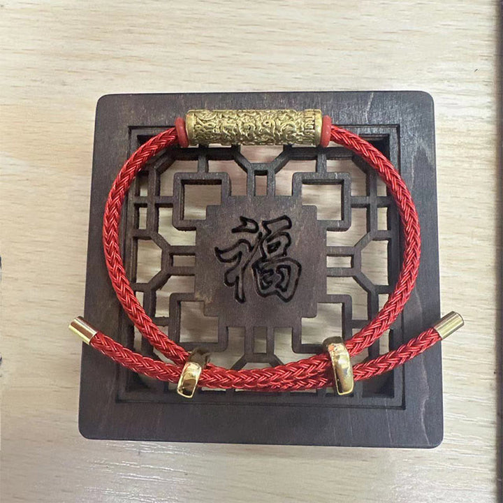 Buddha Stones Tibet Handmade Tai Sui Rope Protection Strength Braided Bracelet - Red Rope (Wrist Circumference 14-20cm) - Gold - image 2