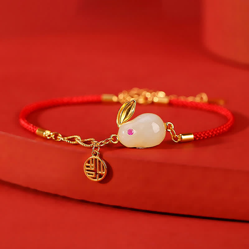 Buddha Stones 925 Sterling Silver Year of the Rabbit Hetian White Jade Luck Blessing Red String Bracelet - image 5
