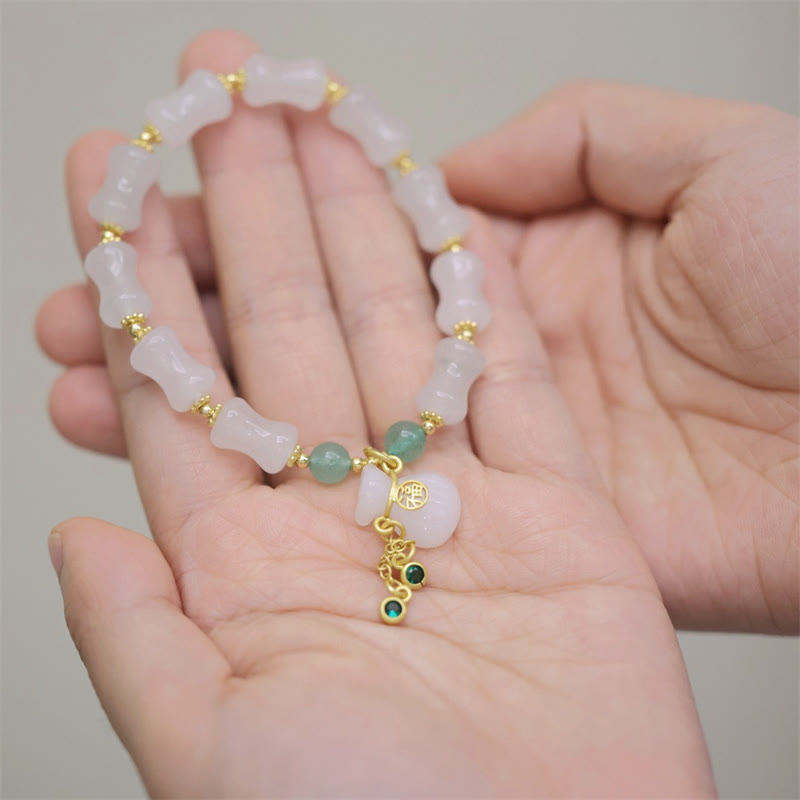 Buddha Stones Natural White Golden Silk Jade Bamboo Pattern Wealth Lucky Bag Fu Character Bracelet - image 5
