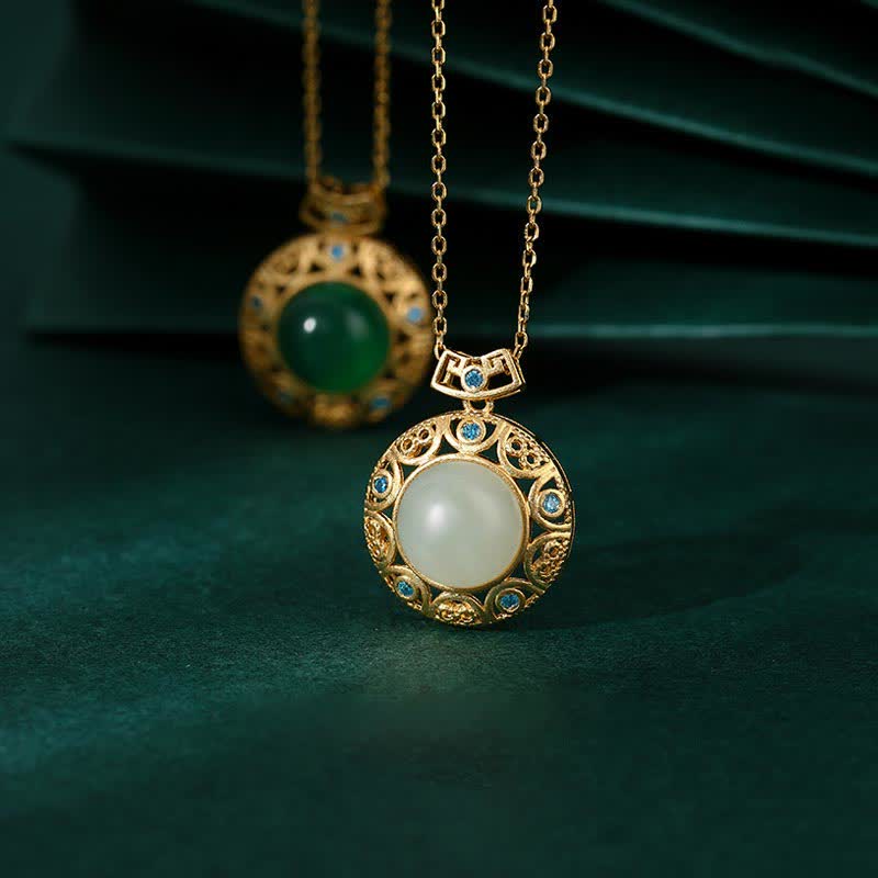 925 Sterling Silver Green Chalcedony Hetian White Jade Strength Necklace Pendant - image 0