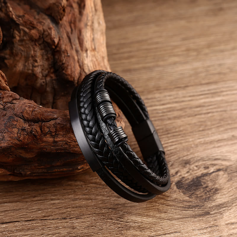 Buddha Stones Leather Multi-Layer Titanium Steel Balance Braided Magnetic Buckle Bracelet - image 1