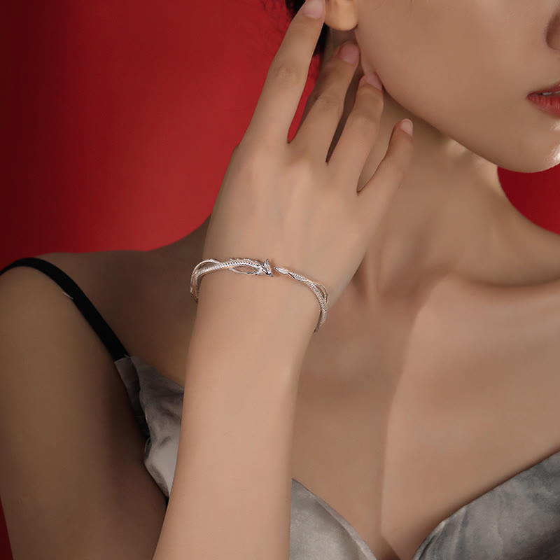 Buddha Stones 925 Sterling Silver Year of the Dragon Design Luck Metal Cuff Bracelet Bangle - image 6