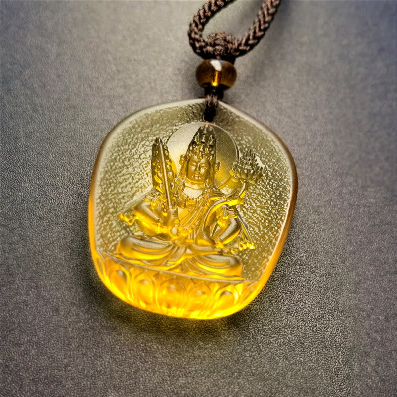 Buddha Stones Chinese Zodiac Natal Buddha Blessing Liuli Crystal Compassion Necklace Pendant - Ox/Tiger-Void Bodhisattva(Pendant Size: About 4.5*3.8*1cm) - image 6