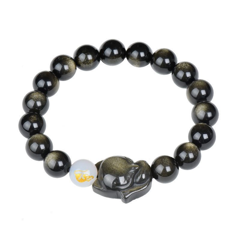Buddha Stones Natural Rainbow Obsidian Gold Sheen Obsidian Silver Sheen Obsidian Fox Healing Bracelet - image 13