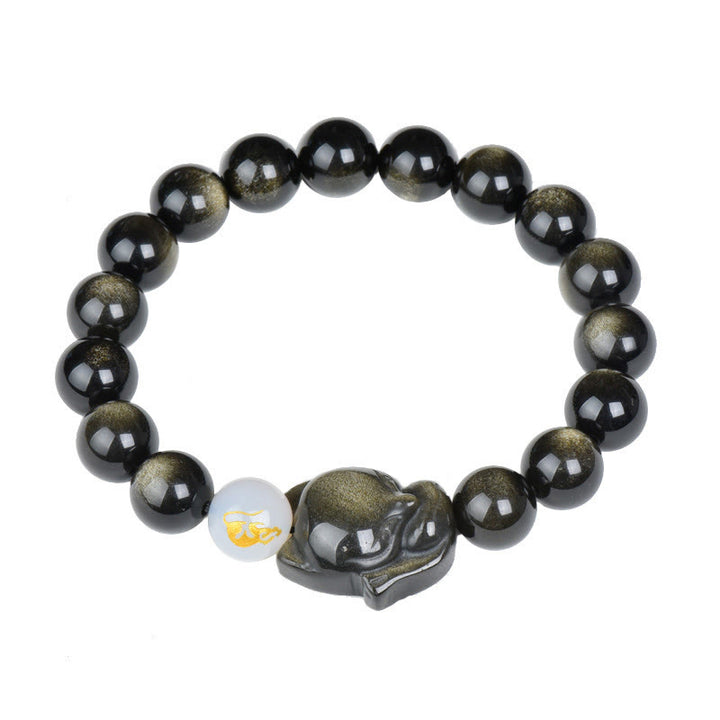 Buddha Stones Natural Rainbow Obsidian Gold Sheen Obsidian Silver Sheen Obsidian Fox Healing Bracelet - image 13