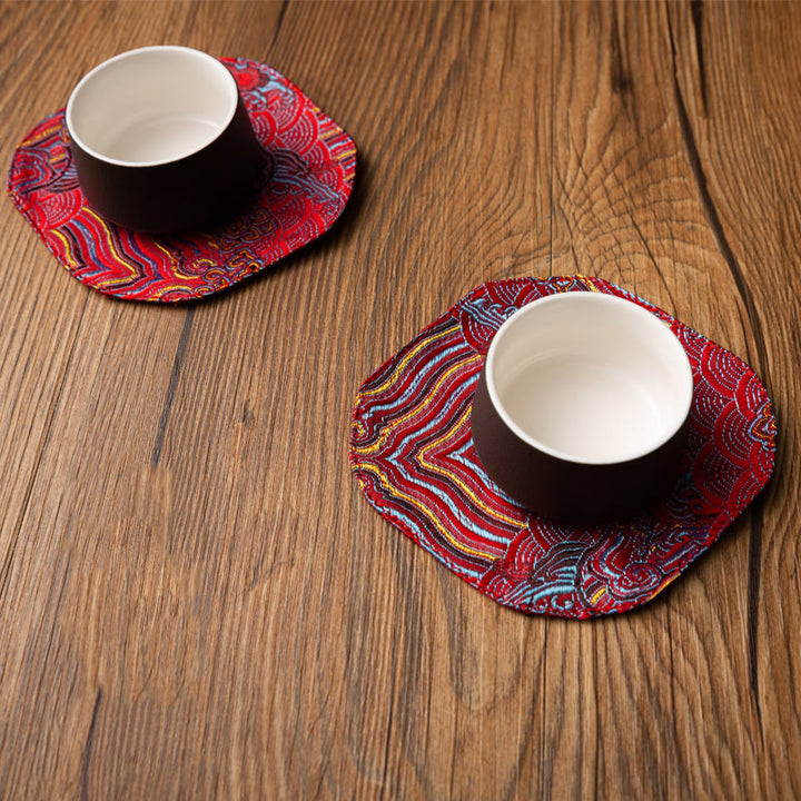 Buddha Stones Sea Wave Bamboo Plum Blossom Brocade Embroidery Cup Mat Pad Tea Cup Coaster Kung Fu Tea Mat - image 23