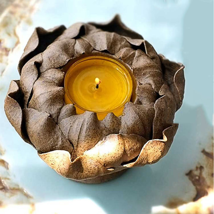 Buddha Stones Lotus Flower Ceramic Candle Holder Incense Burner Home Offering Decoration - image 6