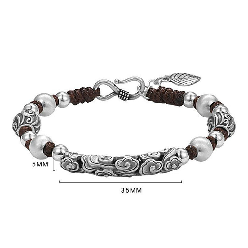 Buddha Stones Tibet Handmade Copper 999 Sterling Silver Auspicious Cloud Wealth String Bracelet - image 12