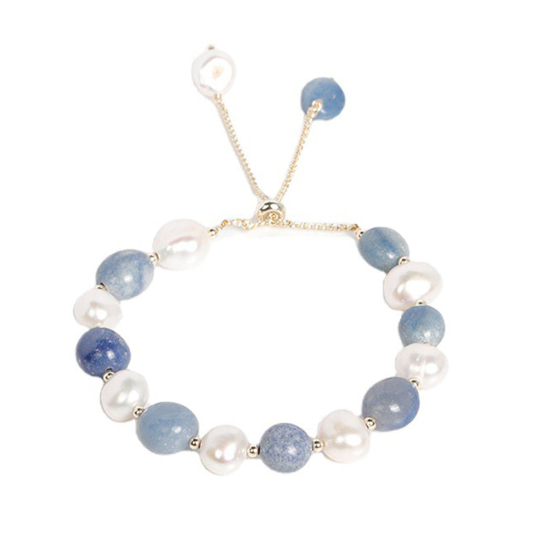 Buddha Stones Natural Blue Aventurine Crystal Pearl Bead Healing Bracelet - image 5