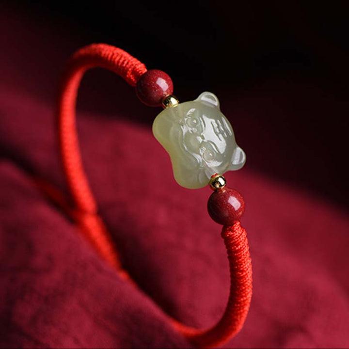 Buddha Stones Jade Cinnabar Lucky Tiger String Bracelet - image 5