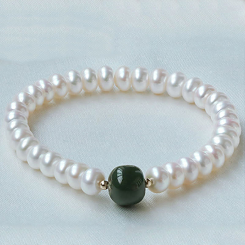 Buddha Stones 925 Sterling Silver Natural Pearl Hetian Jade Aquamarine Wisdom Sincerity Necklace Pendant Bracelet - image 3