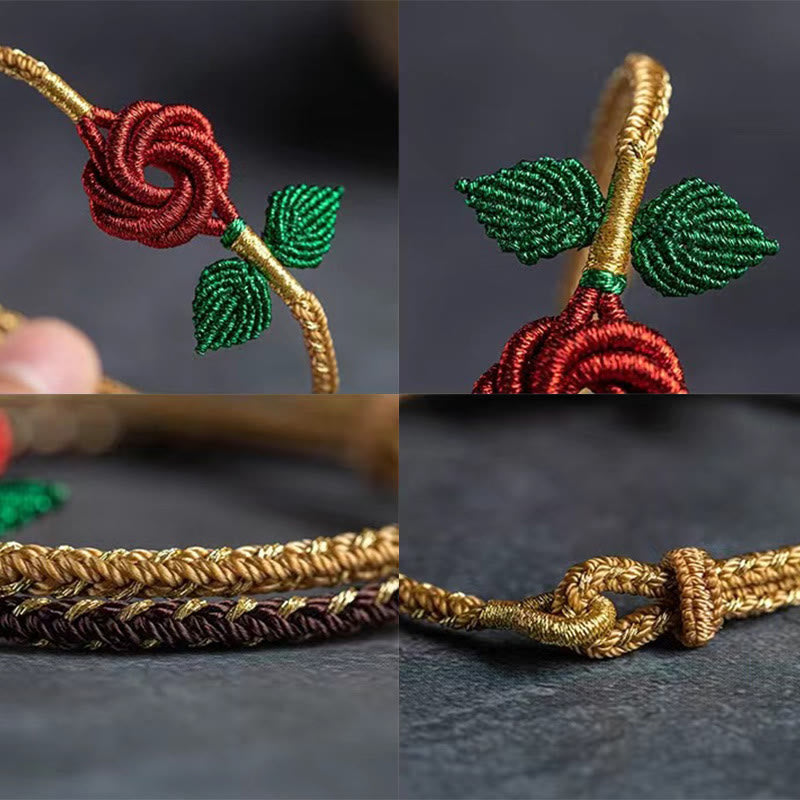 Buddha Stones Rose Flower Rope Eight Thread Peace Knot Luck Handmade Bracelet - image 8