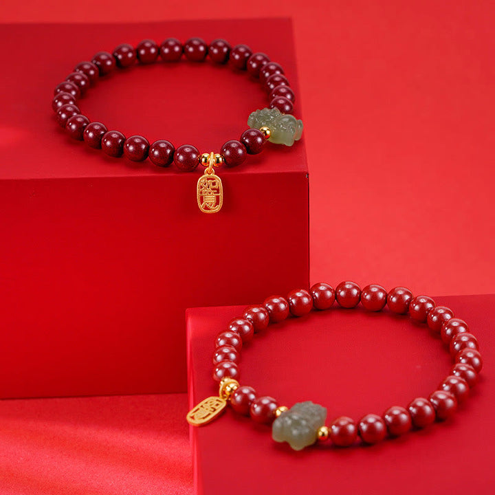 Buddha Stones 925 Sterling Silver Year of the Dragon Natural Cinnabar Hetian Jade Dragon Fu Character Ruyi As One Wishes Charm Blessing Bracelet - image 6
