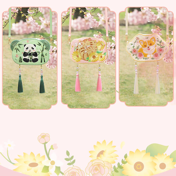 Buddha Stones Embroidery Lucky Panda Cat Shiba Inu Deer Rabbit Fox Flower Cute Animal Hanfu Bag Crossbody Bag Shoulder Bag - image 25