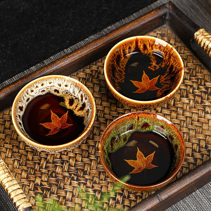 Buddha Stones Maple Leaf Colorful Ceramic Teacup Home Tea Cups - image 2