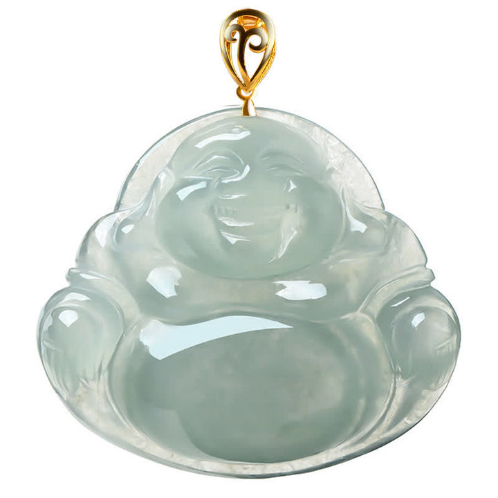 Buddha Stones Laughing Buddha Natural Jade Abundance Titanium Steel Chain Necklace Pendant - image 7