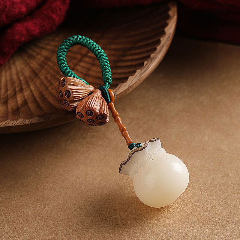 Buddha Stones Lotus Natural White Bodhi Seed Peach Wood Luck Keychain Decoration - image 5