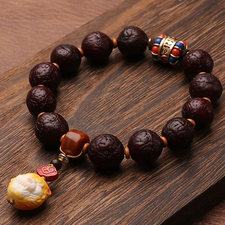 Buddha Stones Tibetan Bodhi Seed Agate Bead Luck Wealth Tassel Charm Wrist Mala - Bodhi Seed&Antler Carved Cute Tiger&Cinnabar 15mm - image 13