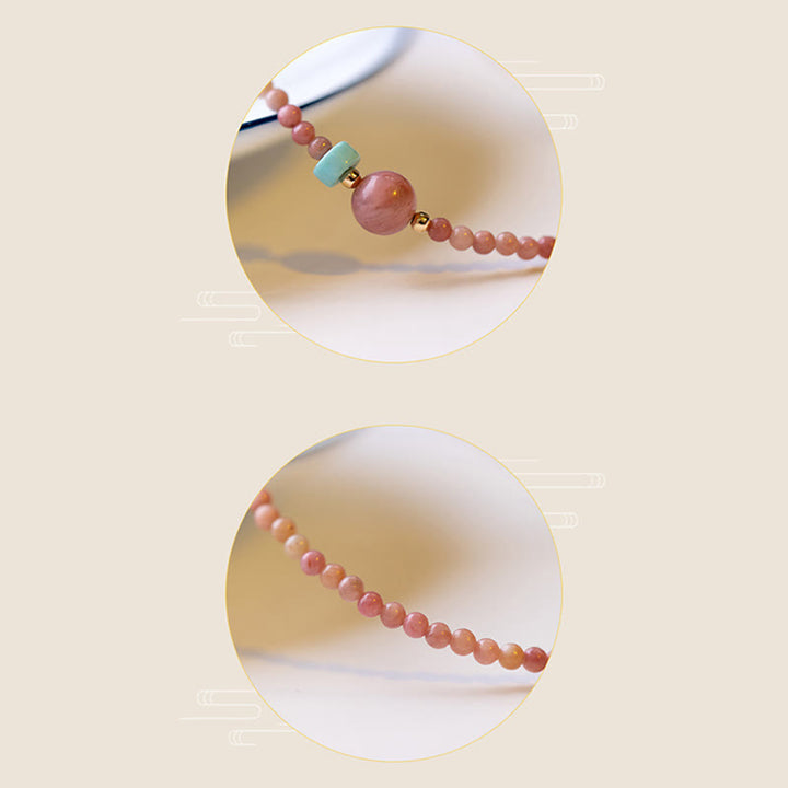 Buddha Stones 14K Gold Plated Natural Rhodonite Loving Energy Chain Bracelet - image 12