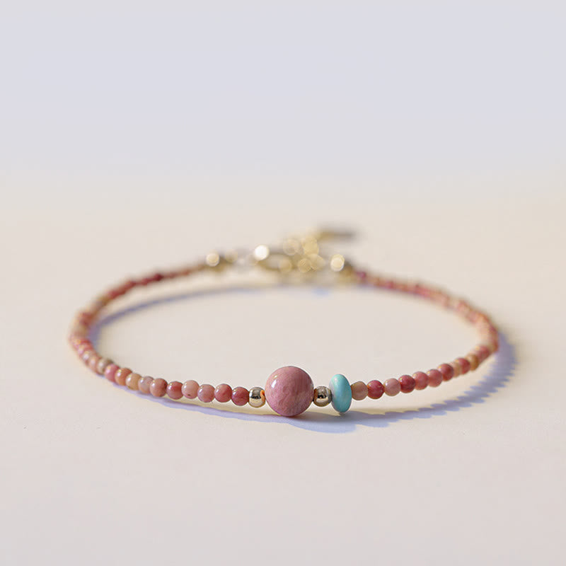 Buddha Stones 14K Gold Plated Natural Rhodonite Loving Energy Chain Bracelet - Rhodonite(Loving energy♥Compassion)(Wrist Circumference 14+4cm) - image 0